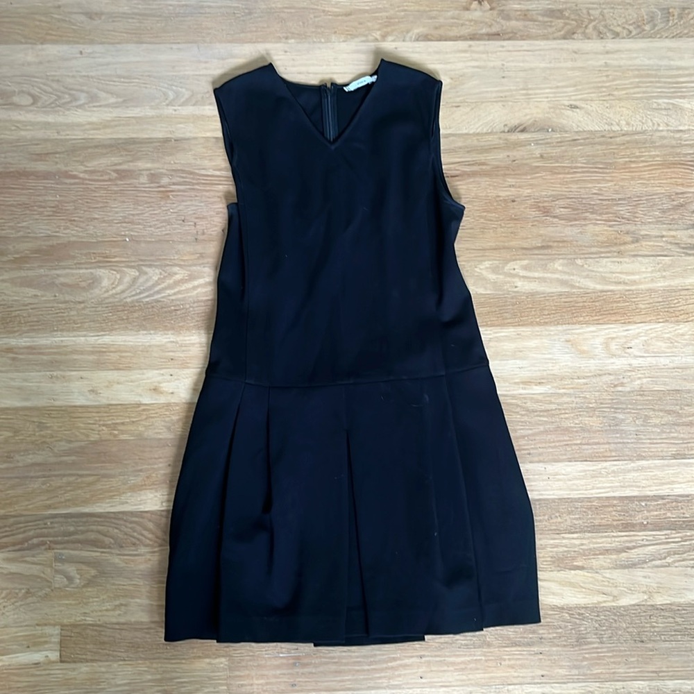 Vince black ponte knit pleated sleeveless dress, 8